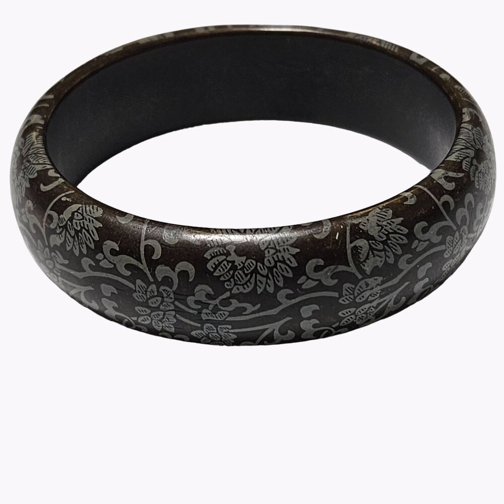 Vintage Hand Painted Floral Wooden Bangle Bracelet Artisan Fashion Jewelry Women